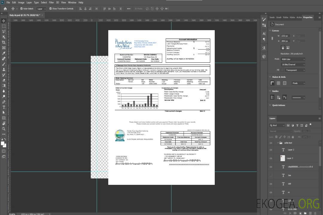 Modèle de facture de services publics des États-Unis, Floride, Florida Keys, aux formats Word et PDF template